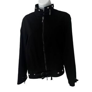 Anne Fontaine Moto Jacket Black Studded Lightweight US 8 Whimsigoth Grunge
